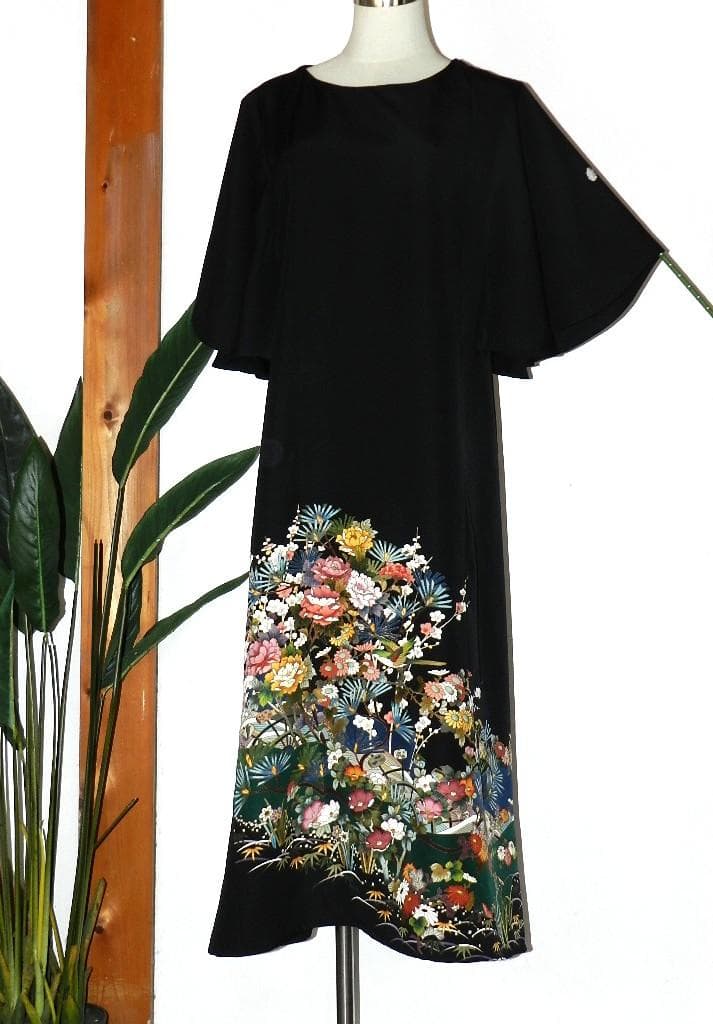 留袖　ワンピース　ドレス　フレアー袖　手書き友禅染　正絹　488　夢ちりめん