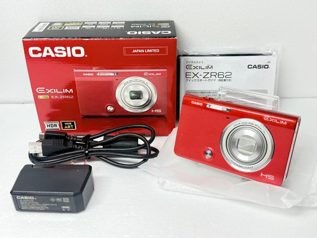 CASIO EX-ZR62 レッド 動作確認済 コンデジ 自撮り　wifi転送可