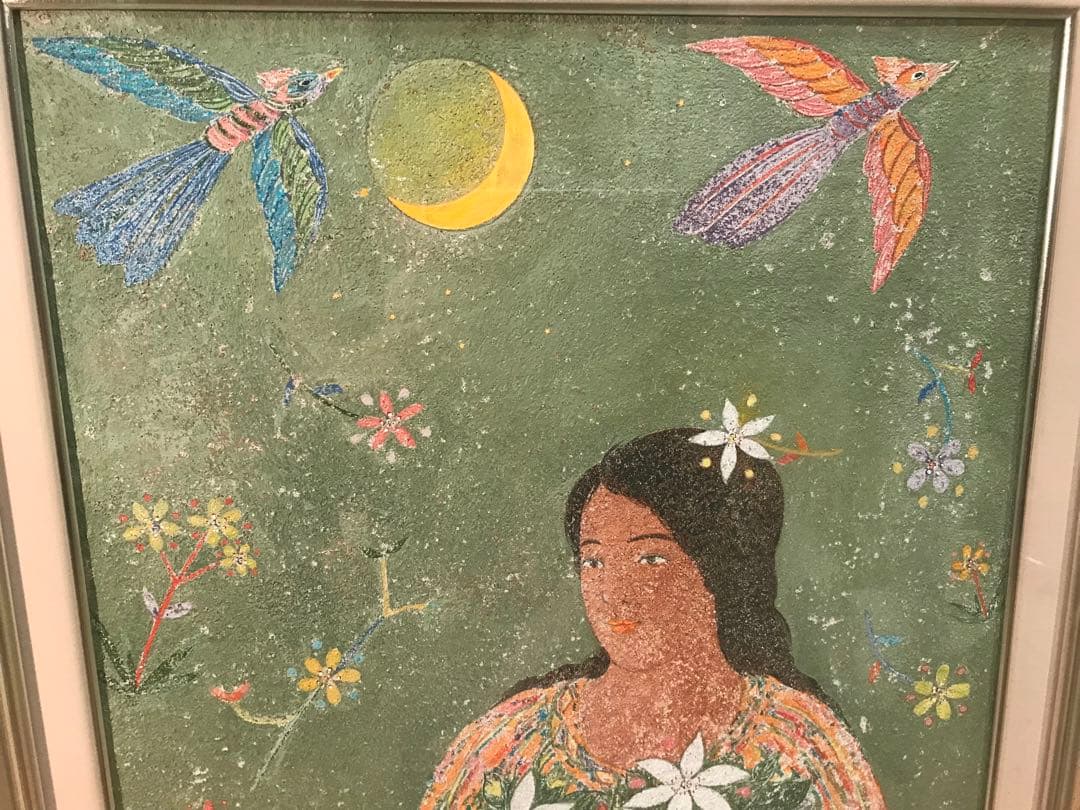 金森良泰　「瑞鳥華」　フレスコ画１０号　画面右下・キャンバス裏に本人直筆サイン有