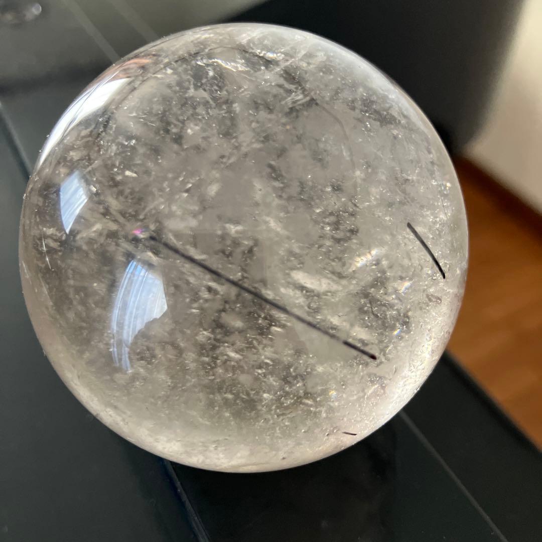 M Hさま専用美！トルマリンインクォーツ　スフィア　天然石置物　E61