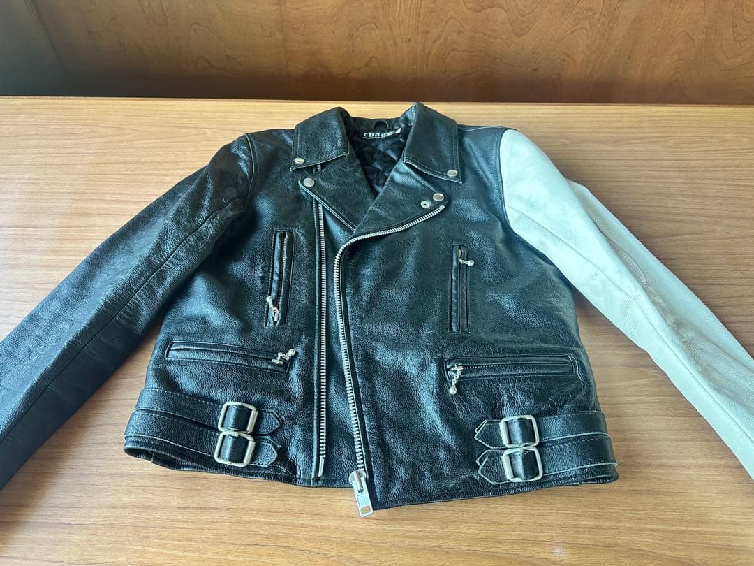 希少 シングルライダースジャケット ブラック×ホワイト chaos 予約済