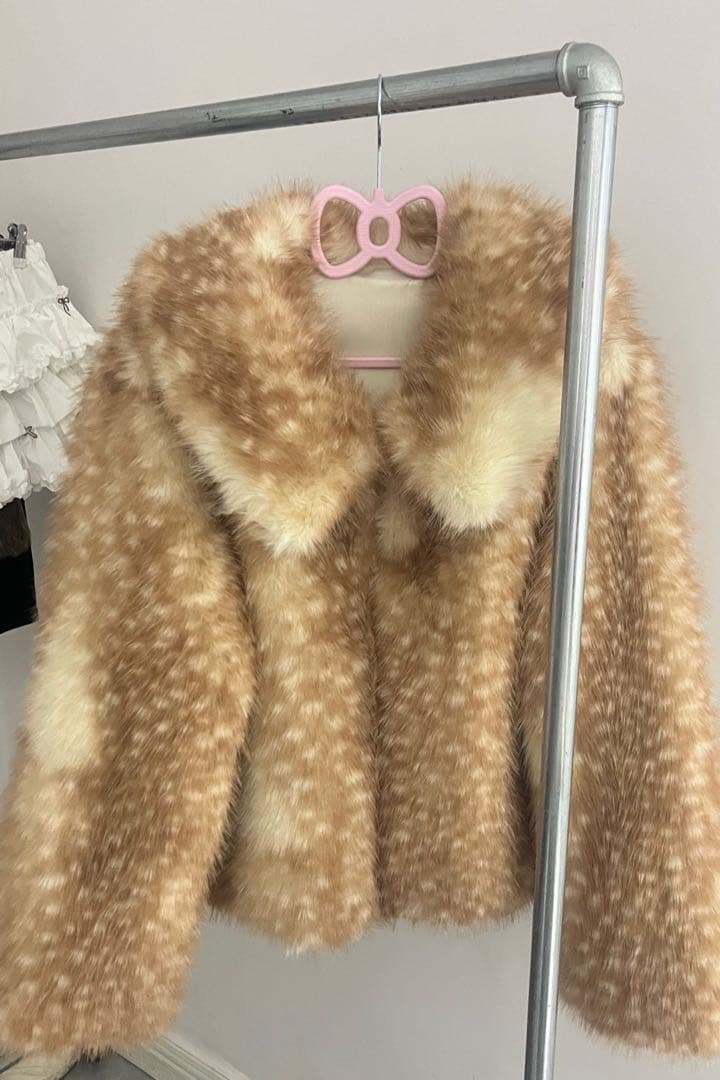 バンビ柄ファーコート　Y2k