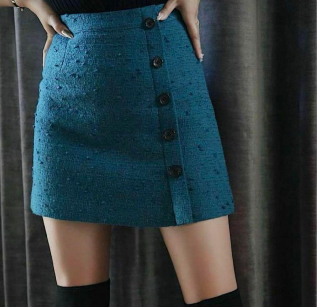 シェリエ　sheller ツイードボタン ミニスカート ツイード