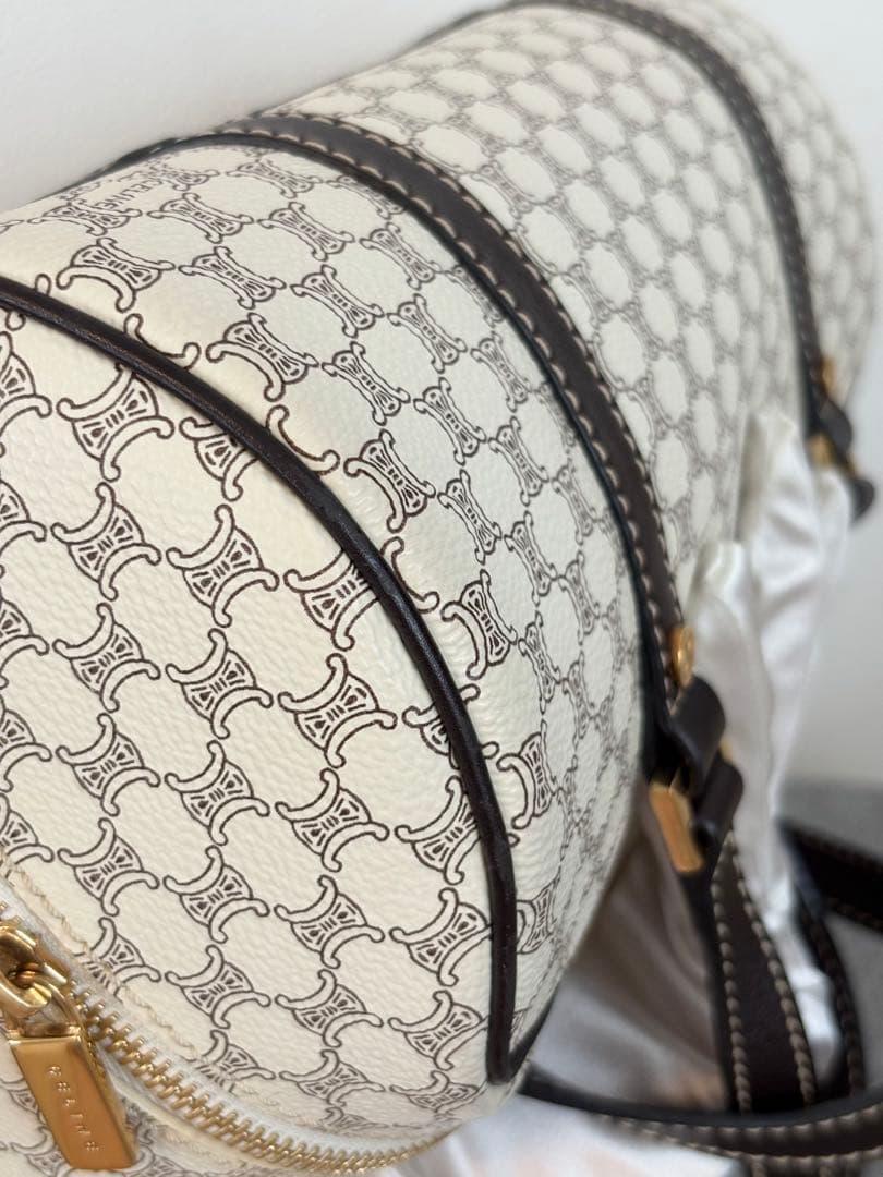 【美品】セリーヌ マカダム柄ハンドバッグ ミニボストンバッグ ホワイト系 127