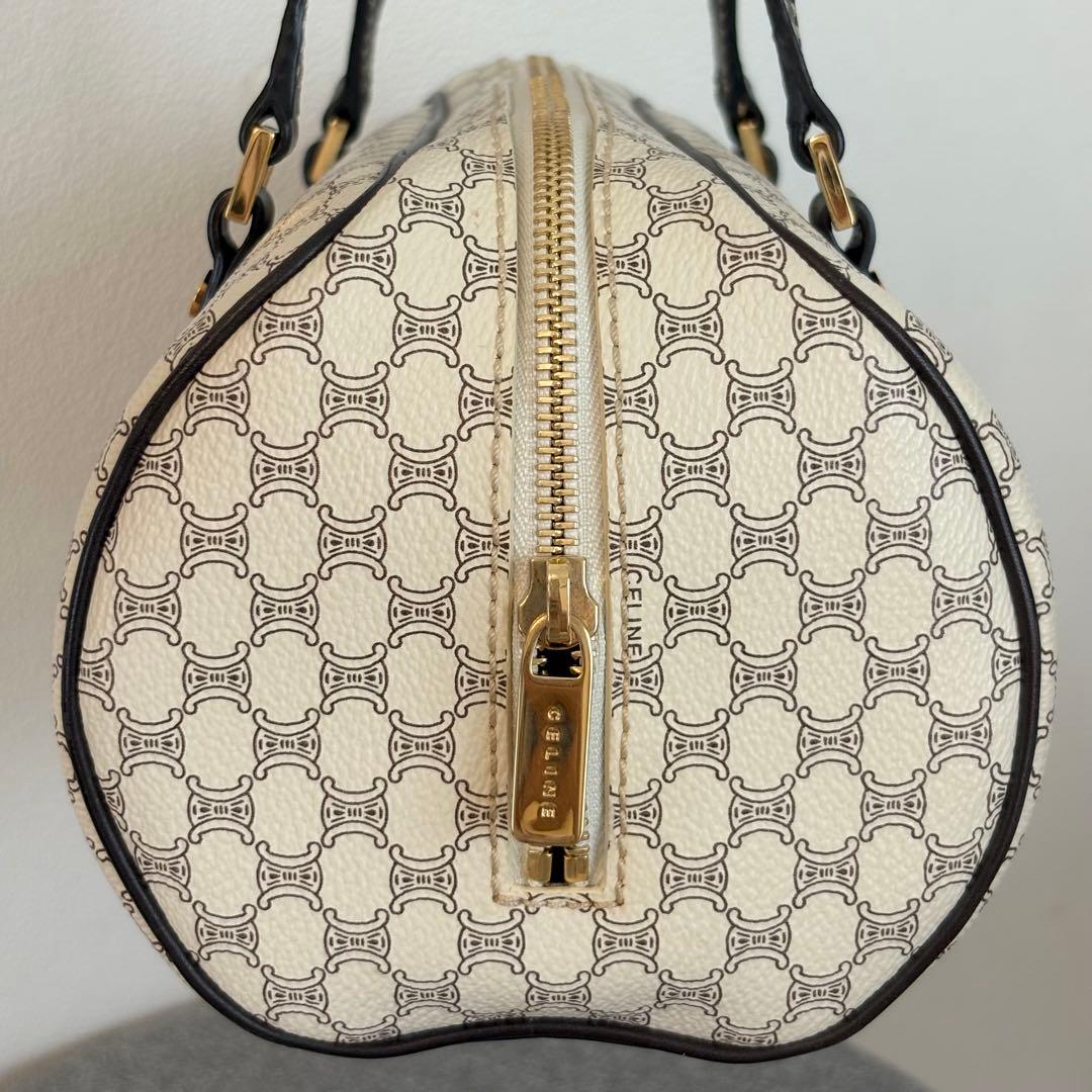 【美品】セリーヌ マカダム柄ハンドバッグ ミニボストンバッグ ホワイト系 127