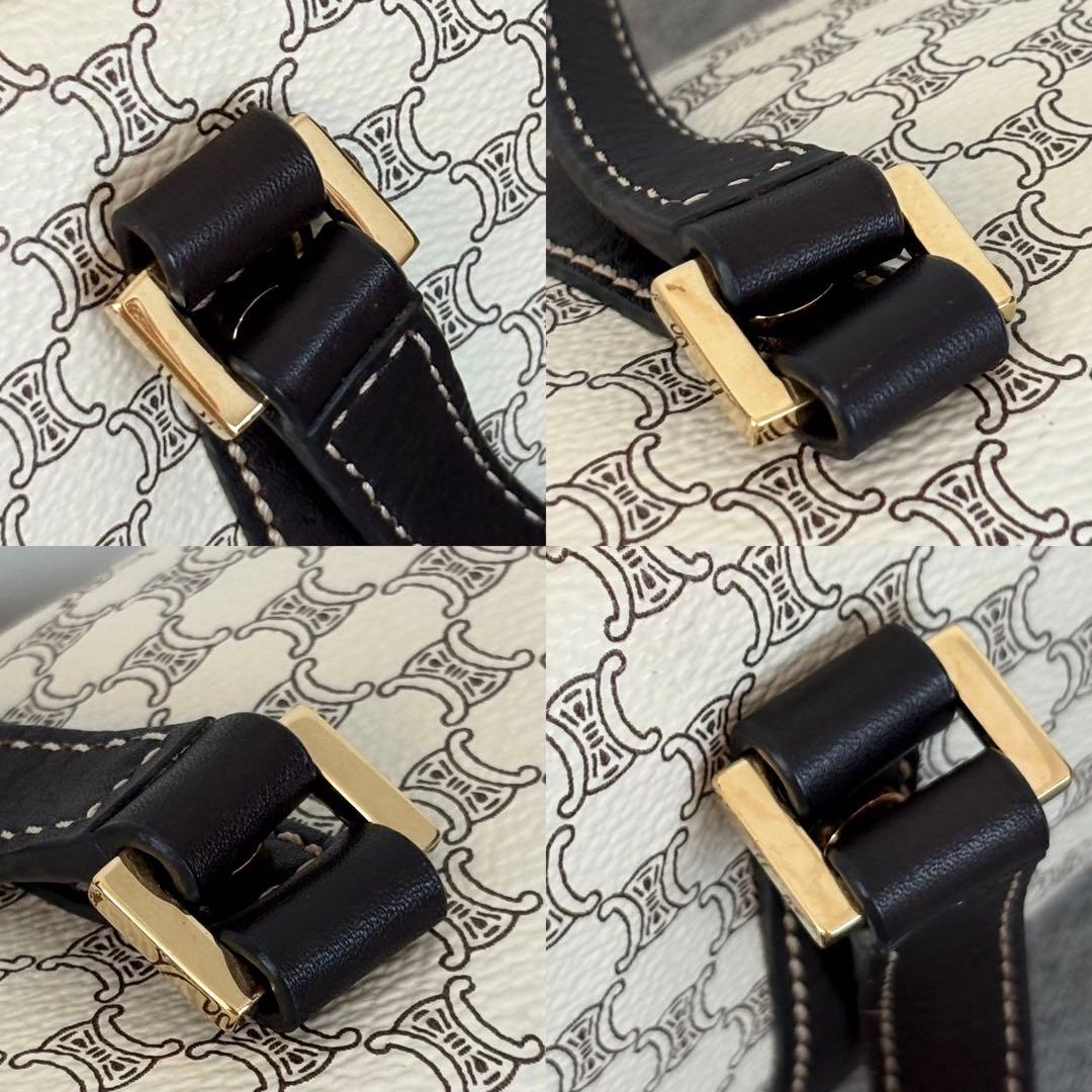 【美品】セリーヌ マカダム柄ハンドバッグ ミニボストンバッグ ホワイト系 127