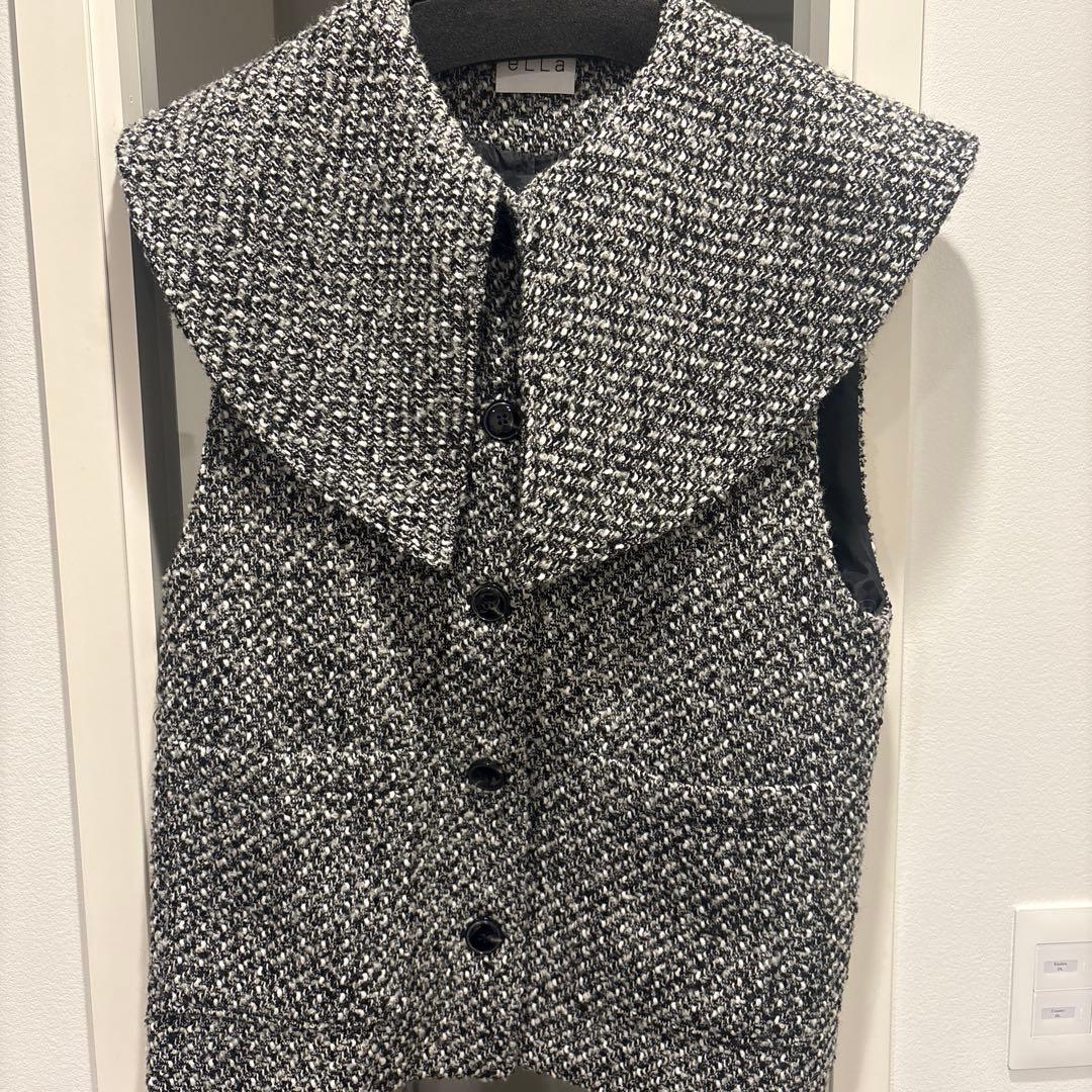 eLLA ツイード風 大きな襟 ベスト