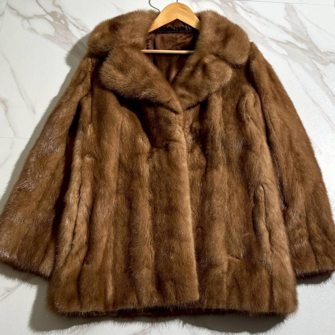 美品 サフロン デミバフミンク ファーコート 毛皮 サイズ13 XL 着丈71