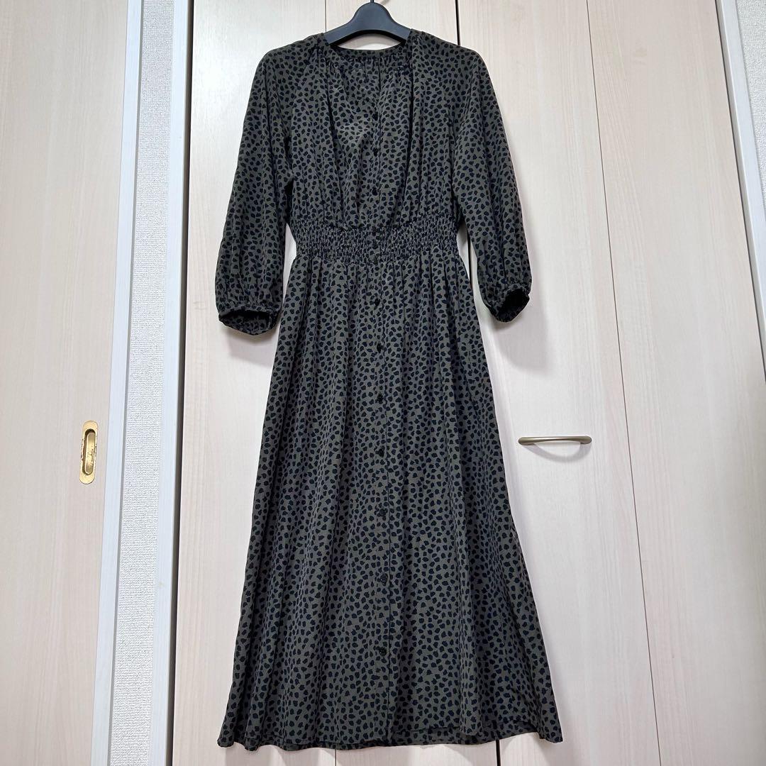 ANAYI アナイ デシンリーフプリントシャーリングワンピース 38 インナー付