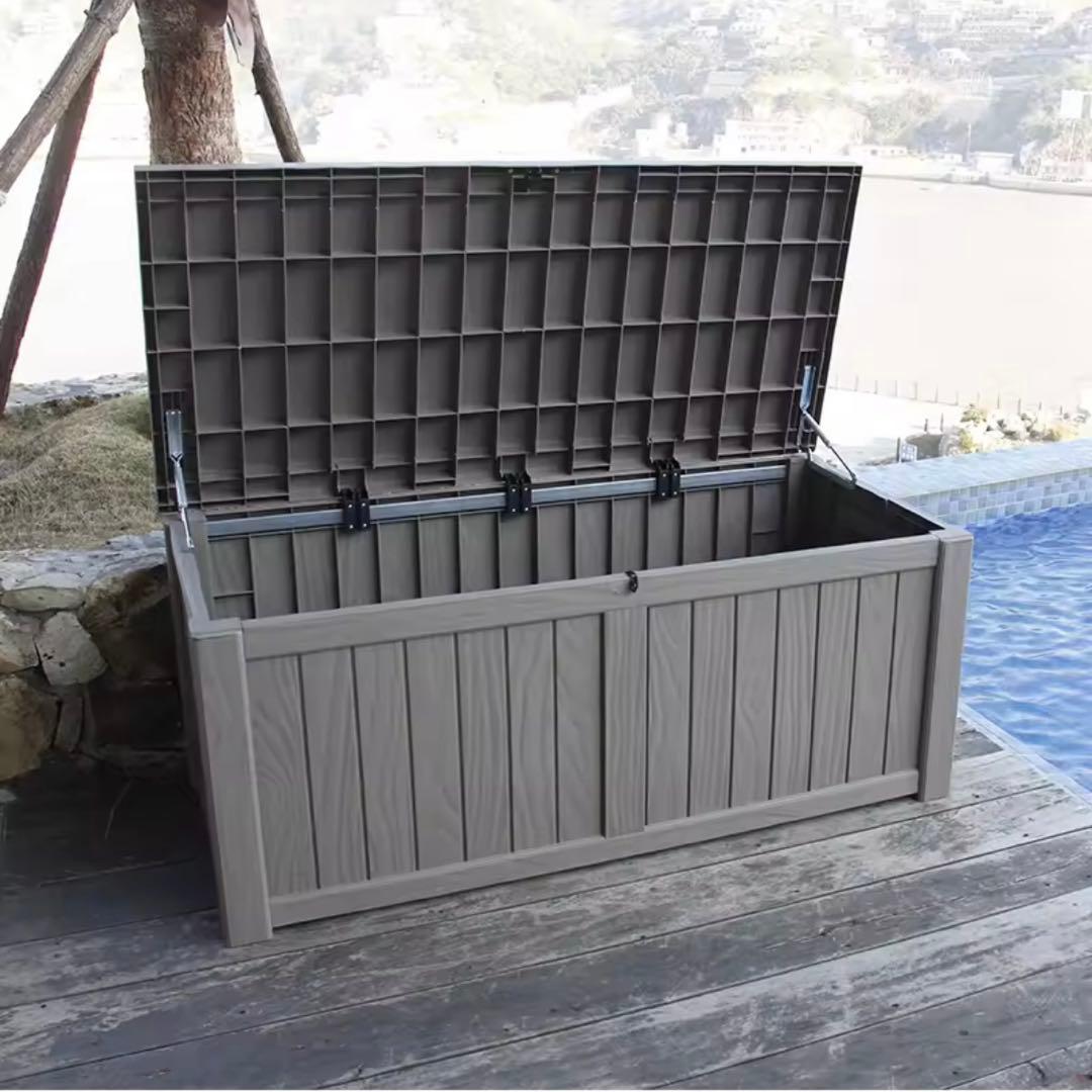 【新品】屋外収納ボックス 木目 収納庫 物置 ベンチ 大容量 防水 570L
