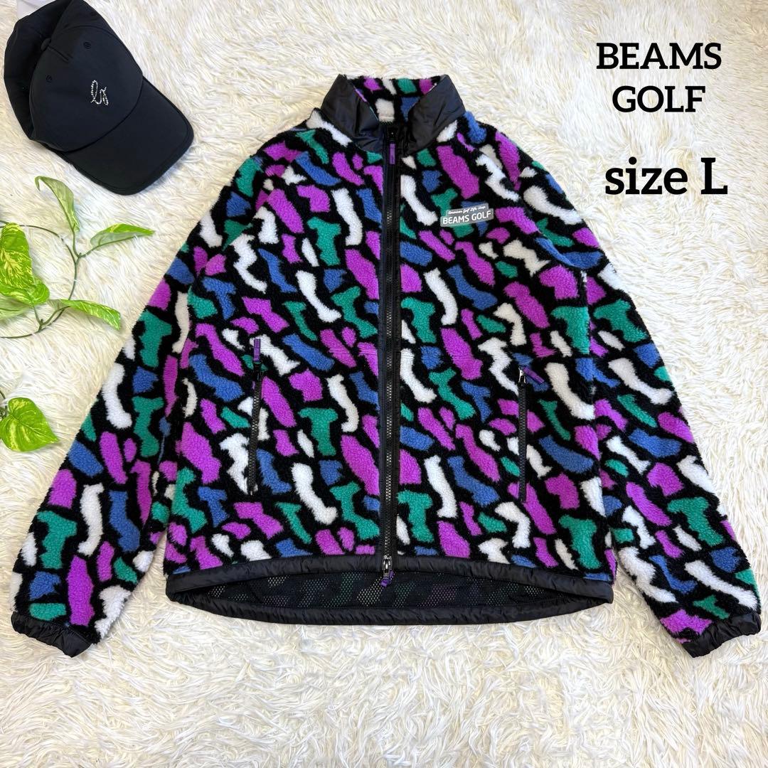 【ビームスゴルフ】美品 ボアジャケット 総柄 Lサイズ レディース