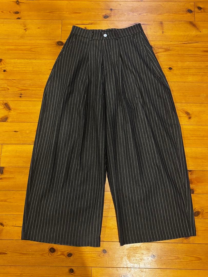 PUSH PUSH ストライプ ワイドスラックス　ブラック　L
