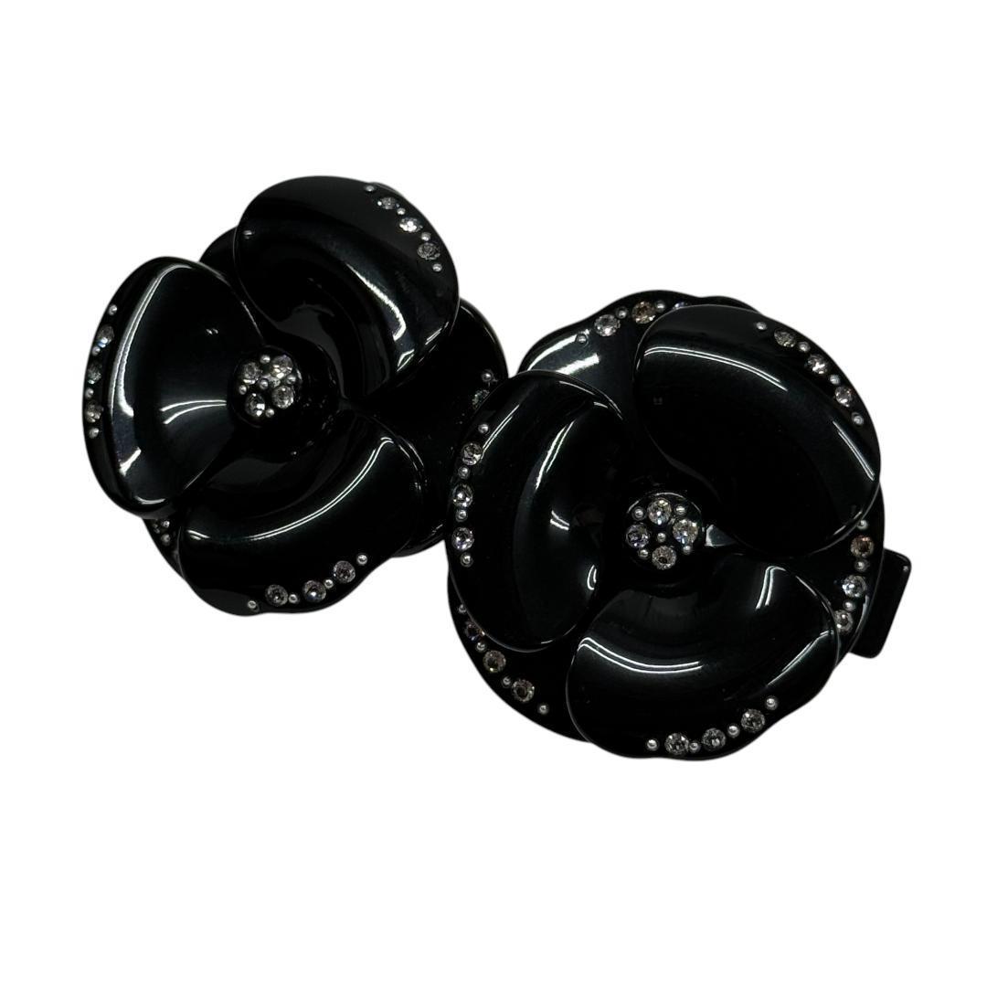 美品 アレクサンドルドゥパリ バレッタ ダブルカメリア フラワー ブラック