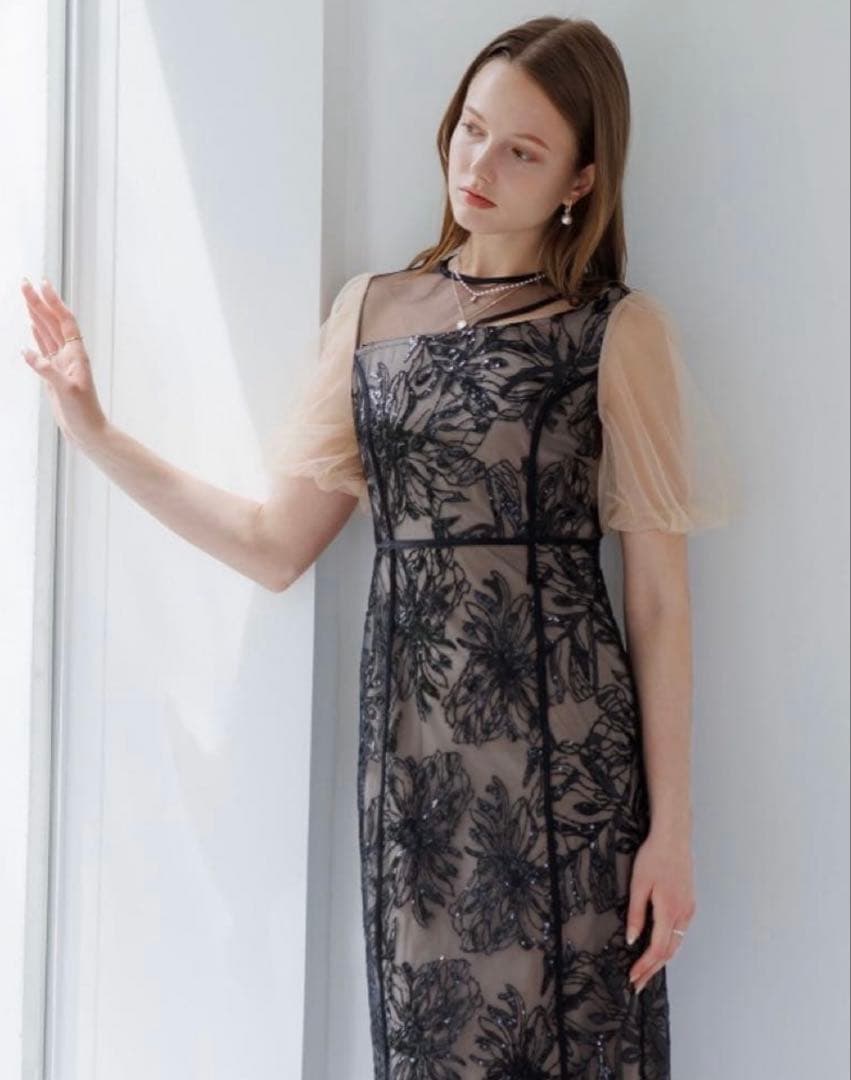 ドレス結婚式パーティー成人式二次会デートアシンメトリーシアーフラワーワンピース