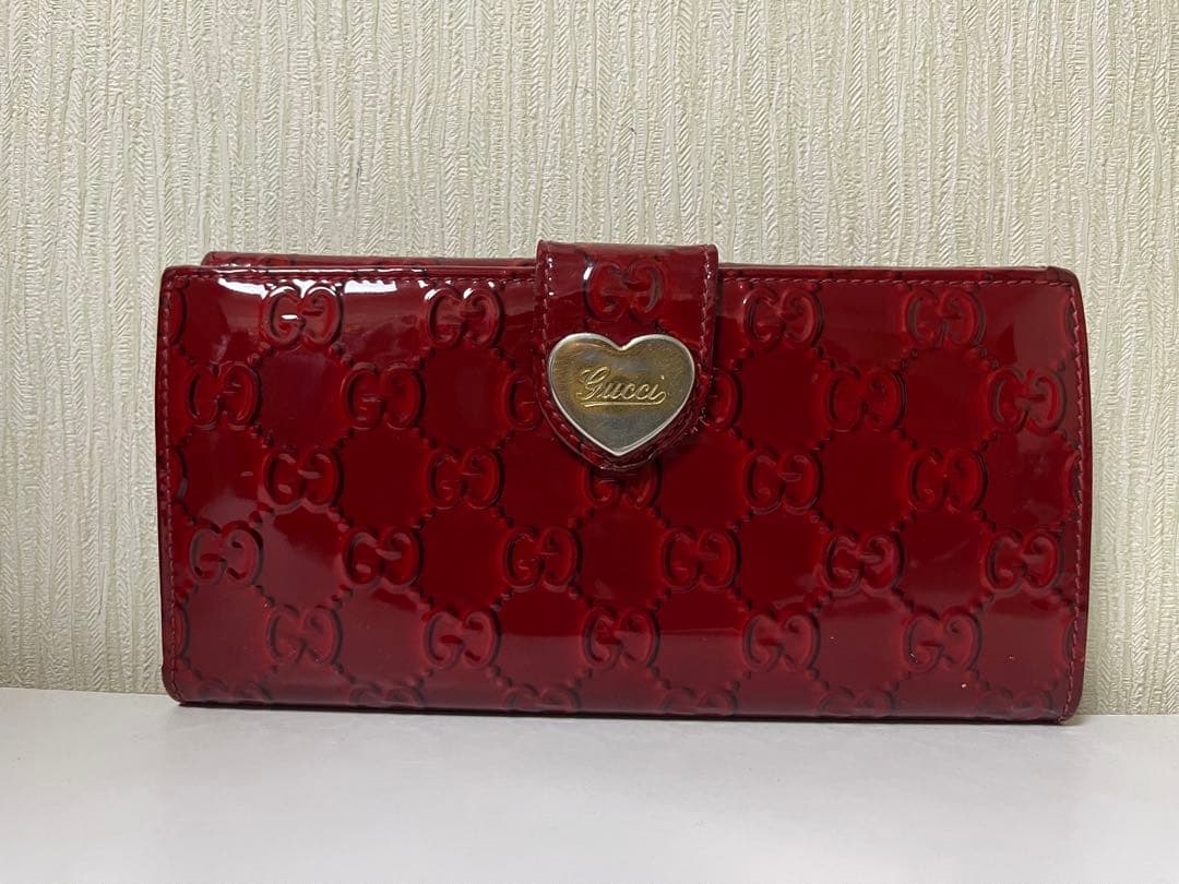 GUCCI ラブリーハート エナメル GG ゴールド金具 長財布