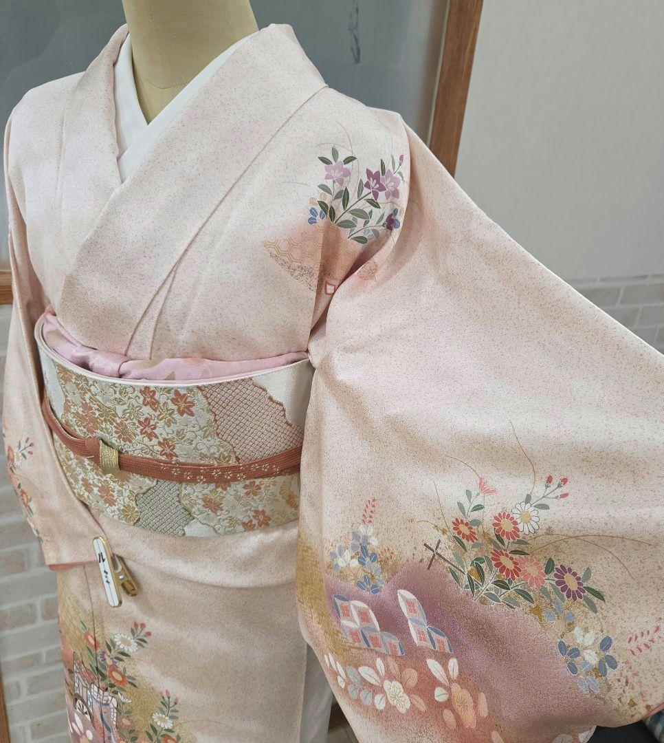 訪問着4点フルセット、着物、袋帯、帯締め、帯揚げ トールサイズ対応