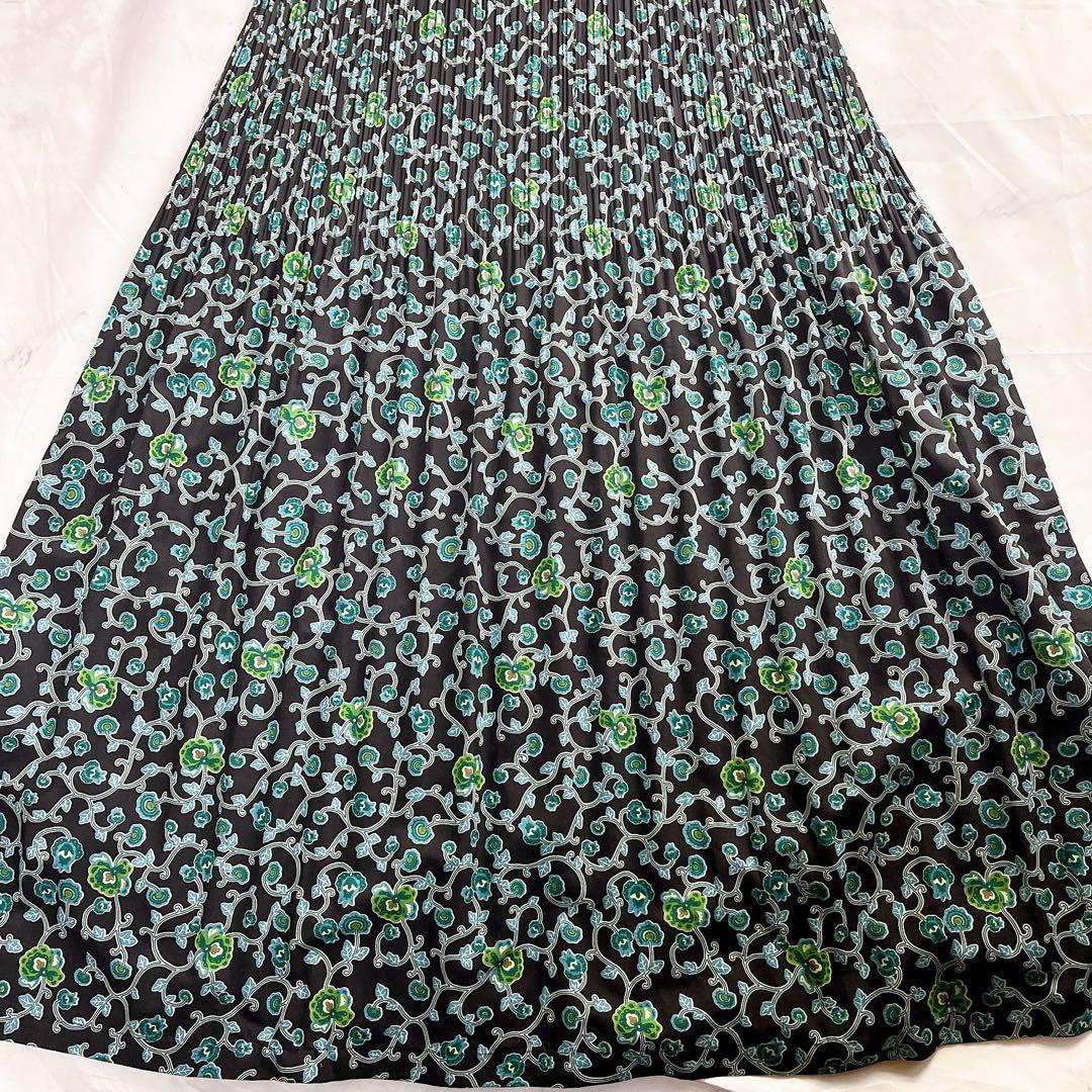 極美品✨イッセイミヤケ フェット プリーツワンピース 総柄 花柄 緑 2