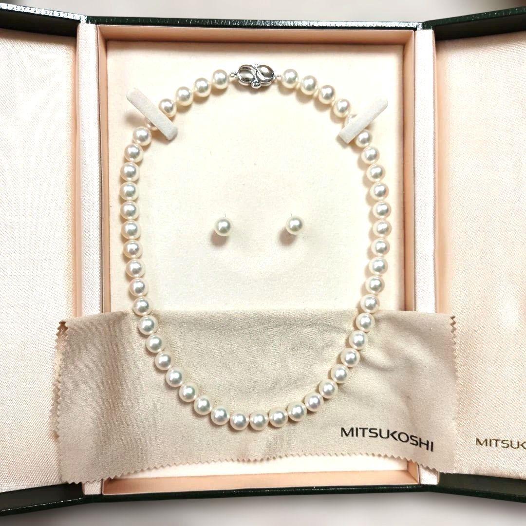アコヤ真珠　ネックレス　ピアス　セット8.5mm〜8.9mm　三越　鑑別書付き