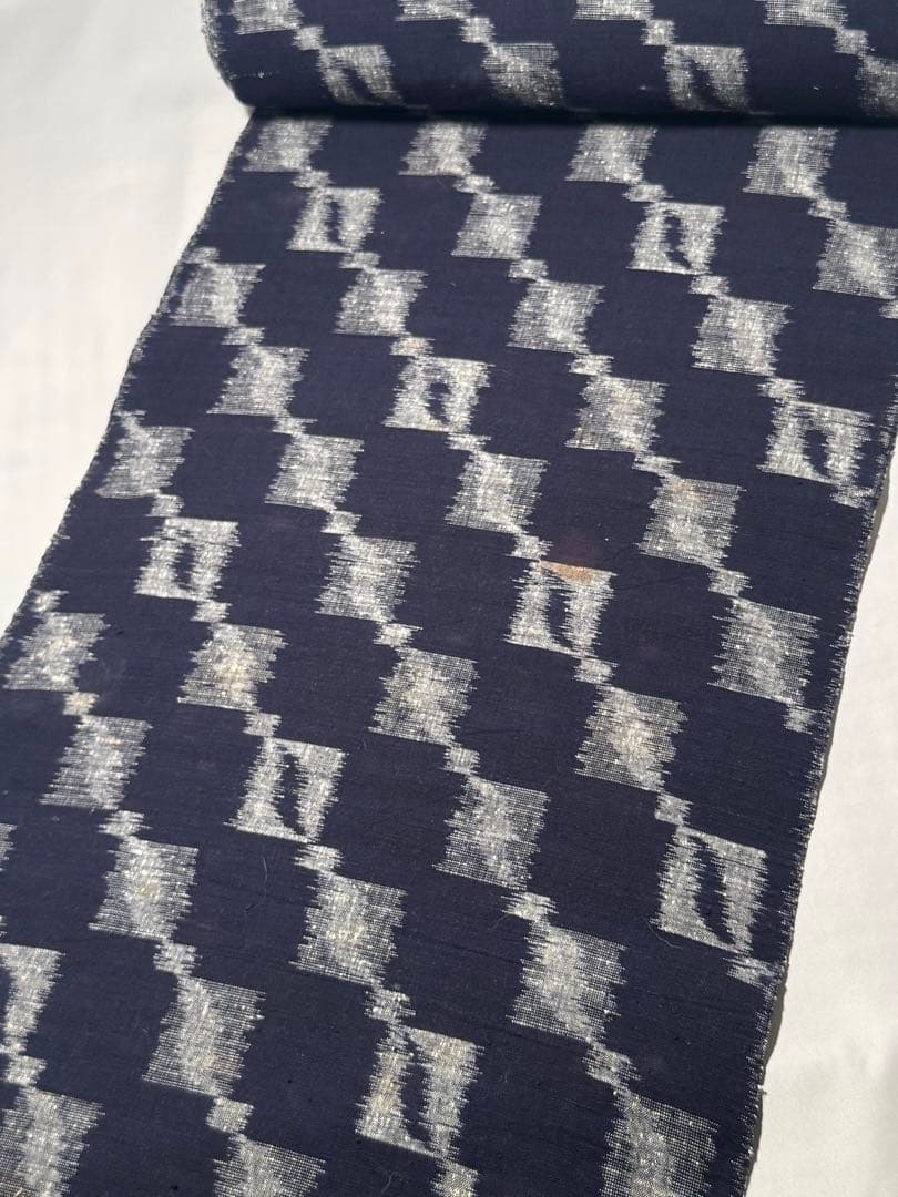 [ちびまるこ] 綿　反物　藍染　藍色　絣　紺　青　証紙付き　紬