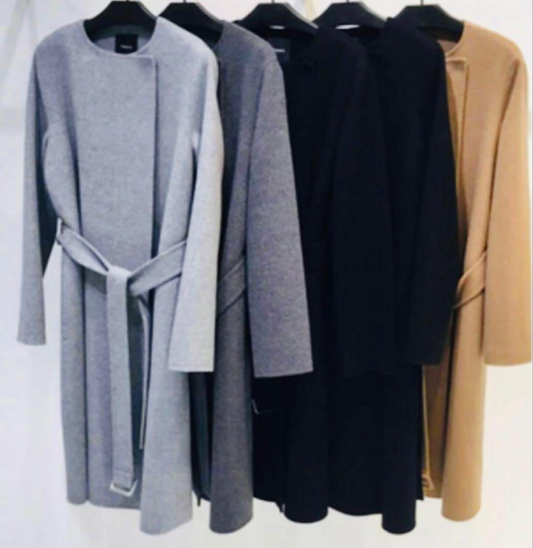 theory セオリーダブルフェイス カシミヤ ノーカラーコートグレー Ｐ