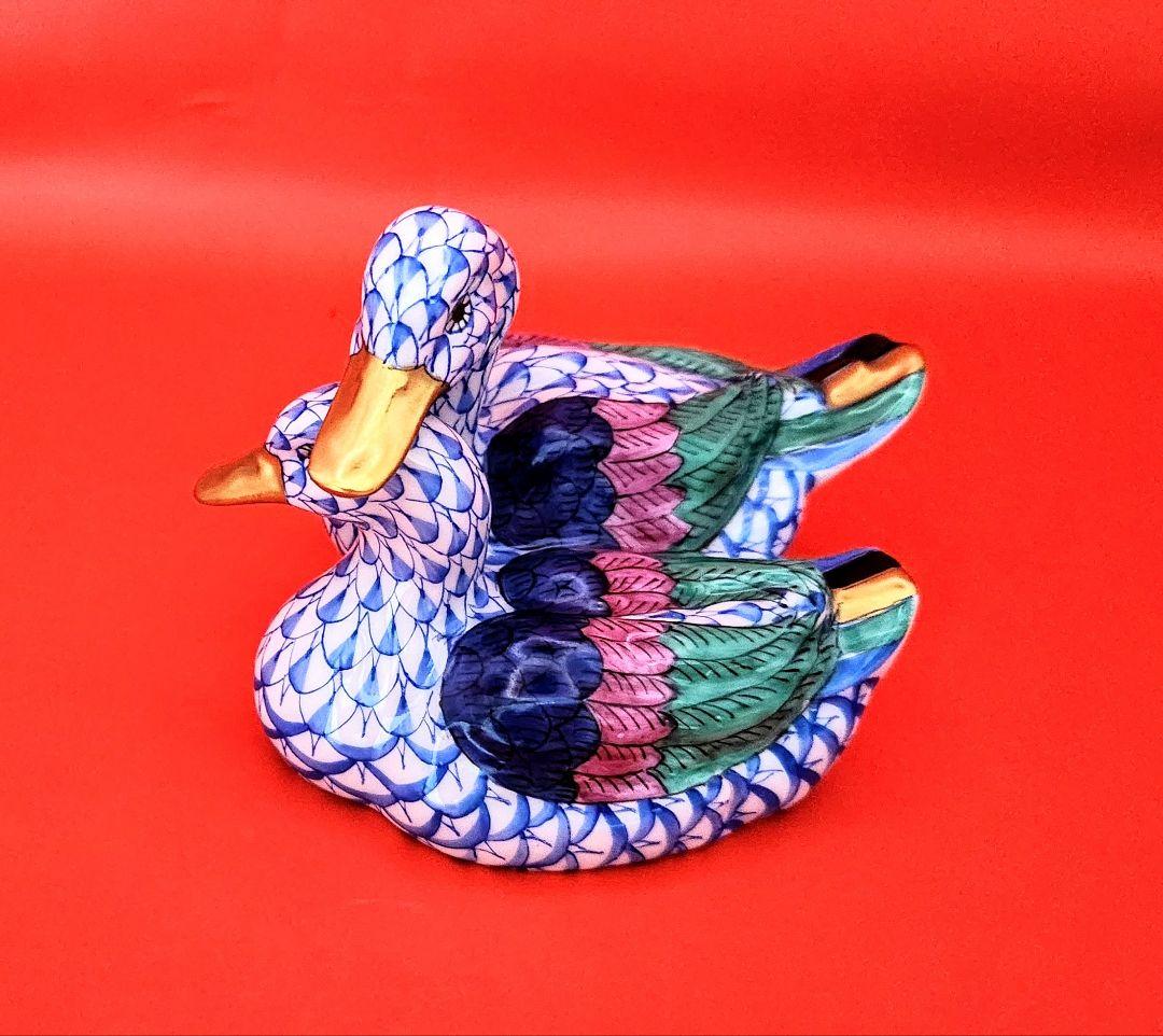 berusaヘレンド【美品・箱入り】フィッシュネットブルー〘2羽のアヒル〙