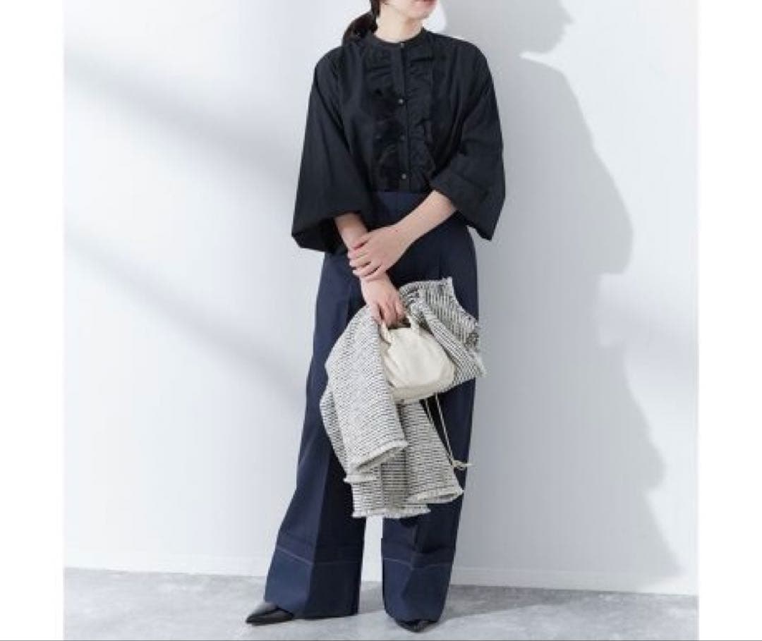 【新品】ジャーナルスタンダードレサージュ スタンドカラーフリルシャツ ネイビー