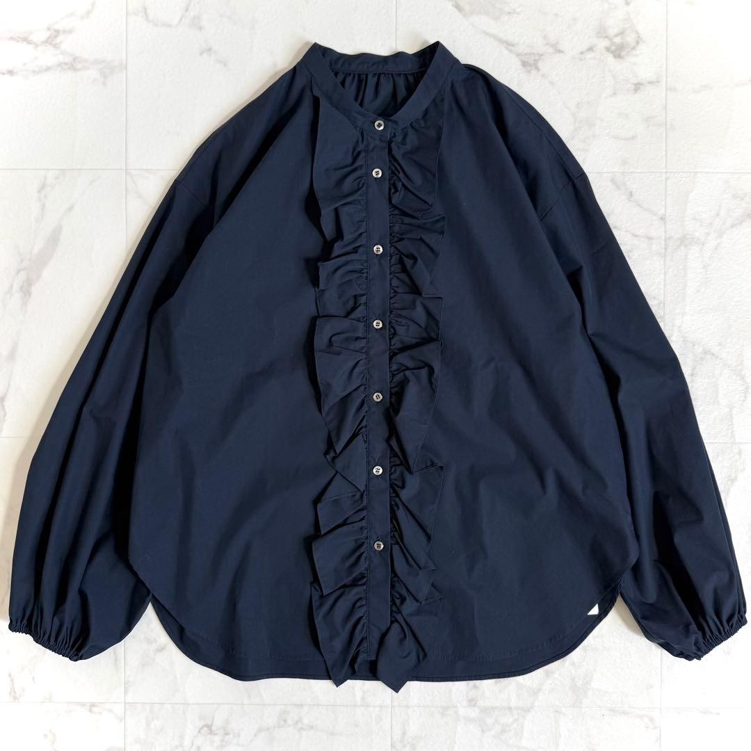 【新品】ジャーナルスタンダードレサージュ スタンドカラーフリルシャツ ネイビー