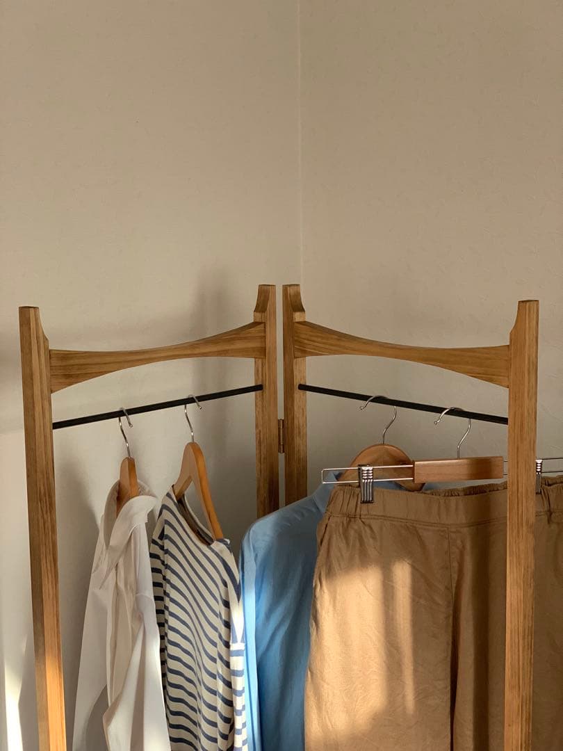 【無垢ひのき材】木とアイアンのスタイルハンガーラック　ミッドセンチュリー風