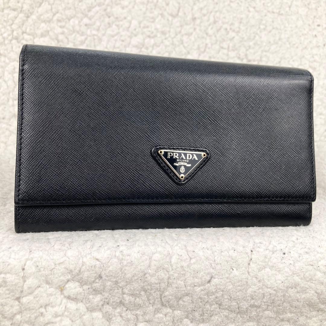 極美品✨プラダ 長財布 サフィアーノ 三角ロゴ プレート フラップ ブラック 黒