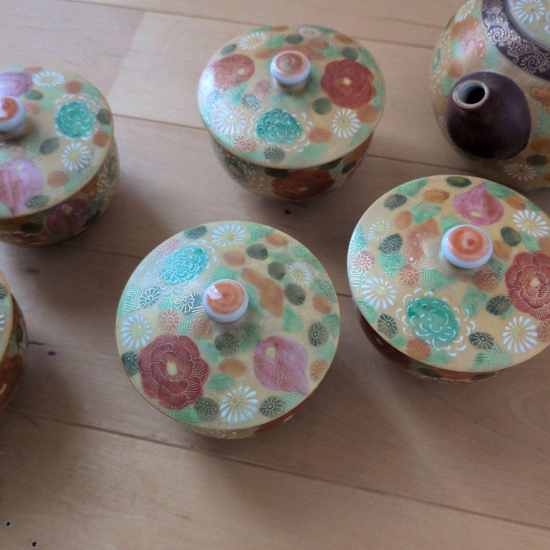 茶道具セット 花柄 陶器製 6点 九谷焼