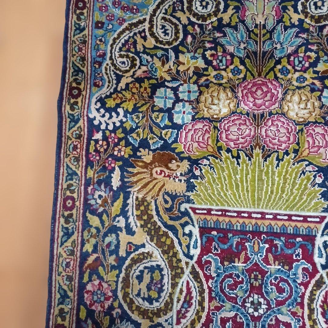 ヒ*ロ様 ヴィンテージ ぺルシャジュータン 花柄ドラゴンデザインラグ