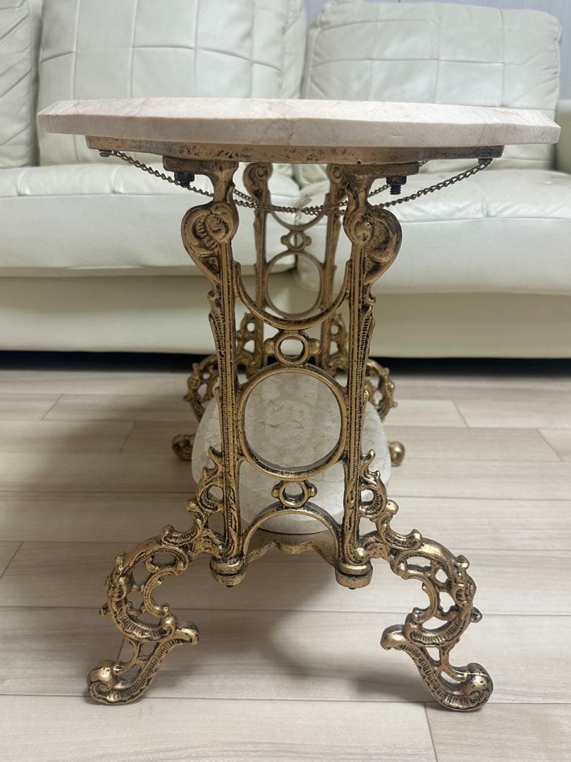 アンティーク調　大理石調　サイドテーブル　ゴールド脚