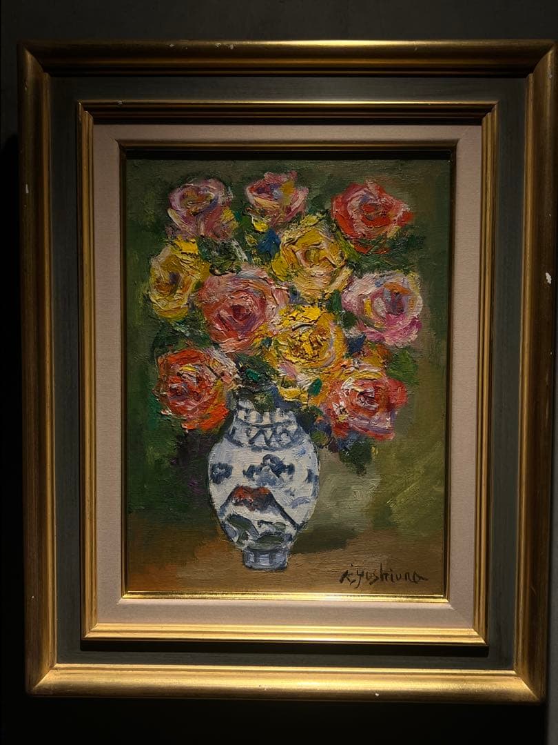 肉筆油彩画【薔薇】直筆サインあり