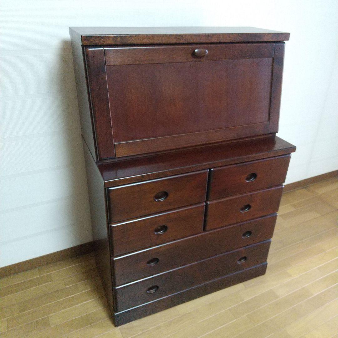 ライティングビューロー 天然木 引き出し 机 収納 折り畳み