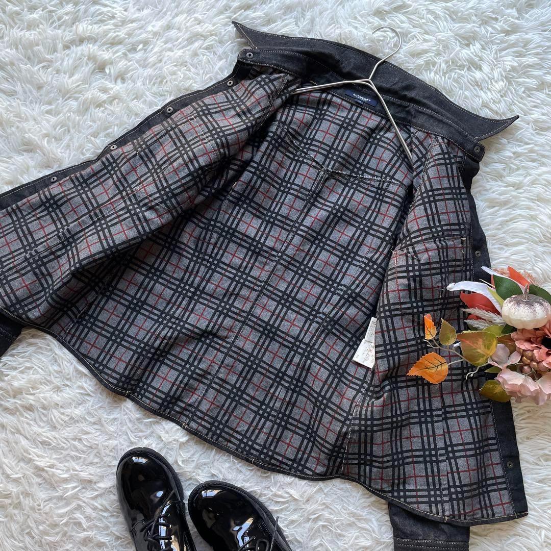 バーバリー　ストレッチデニムウエスタンジャケット　チェック　42 大きいサイズ