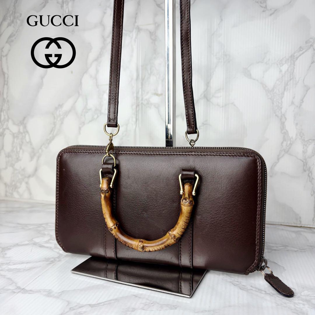 01 GUCCI 3WAY ハンドバッグ ショルダー 長財布 バンブー xg6