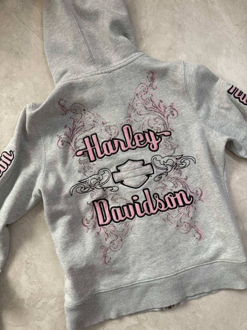 希少 Harley Davidson グレー ジップパーカー レディース y2k