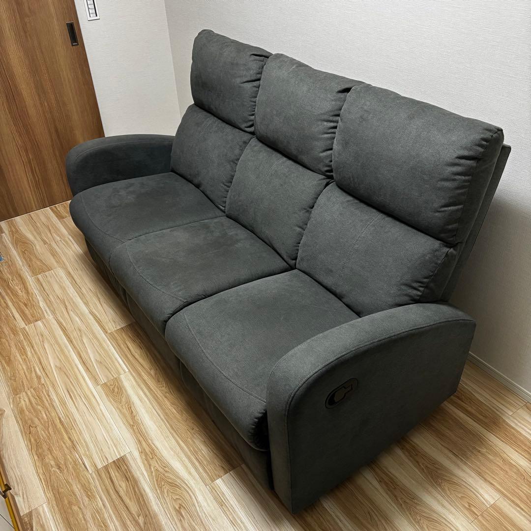 送料無料 ソファ グレー 3人掛け リクライニング 手動 説明書付き 関家具