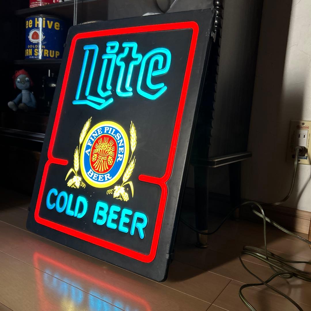 80's ヴィンテージ Miller Lite Beer ライトサイン 看板