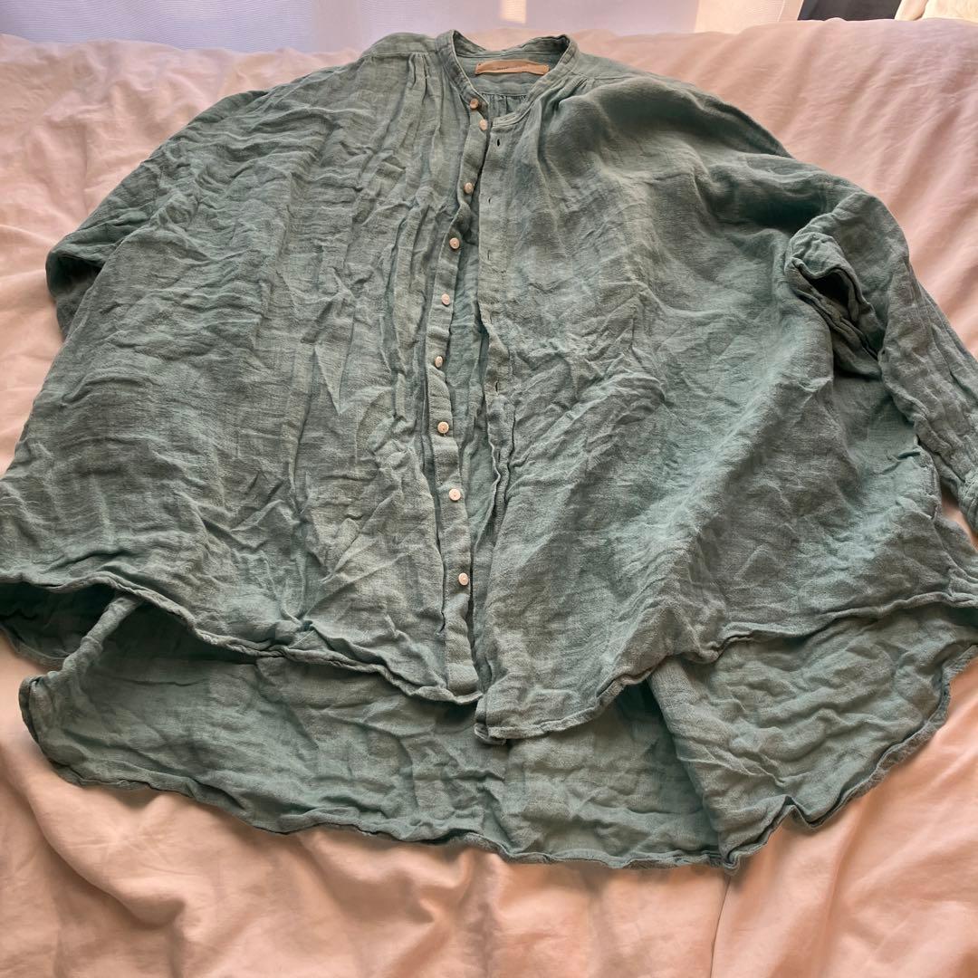 リネン 長袖シャツ ライトグリーン