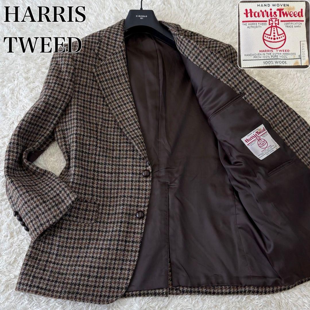 ハリスツイード テーラードジャケット くるみボタン 千鳥格子 ウール XL
