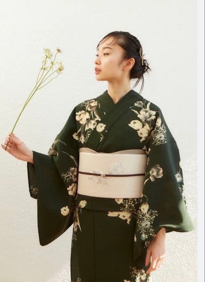 やまと可憐　ゆかた チューリップとかすみ草 灰緑色