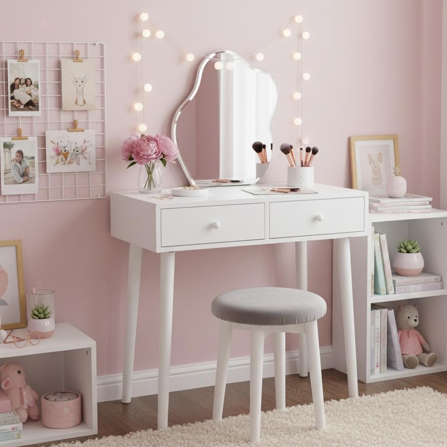 幅75cm【新品訳あり】ドレッサー スツール付き コンパクト 鏡台