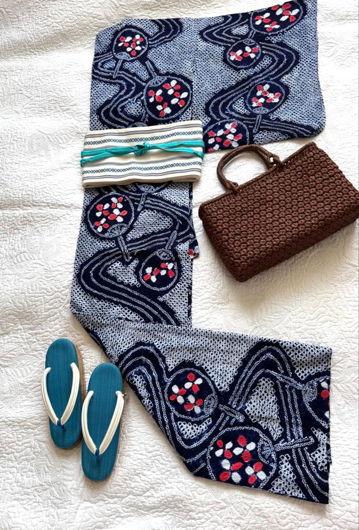 粋な大人の浴衣 極上の逸品です ◆ 有松絞り 団扇うちわ 高身長の方にも