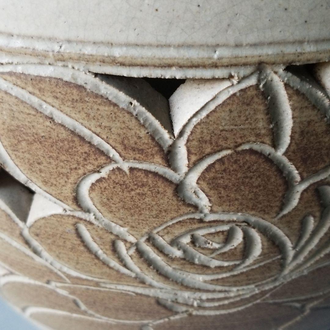 holly 信楽焼傘立て つぼ型帯茶ばら彫 高さ４３cm