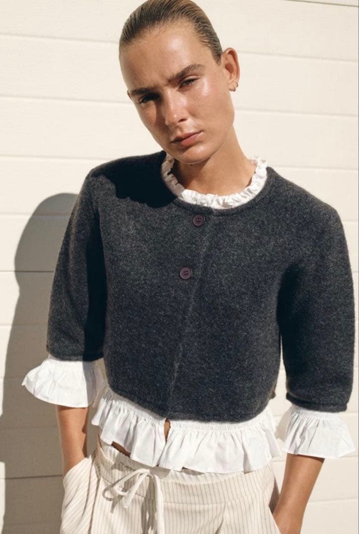 ZARA ポプリンコンビニットジャケット　S新品未使用タグ付き