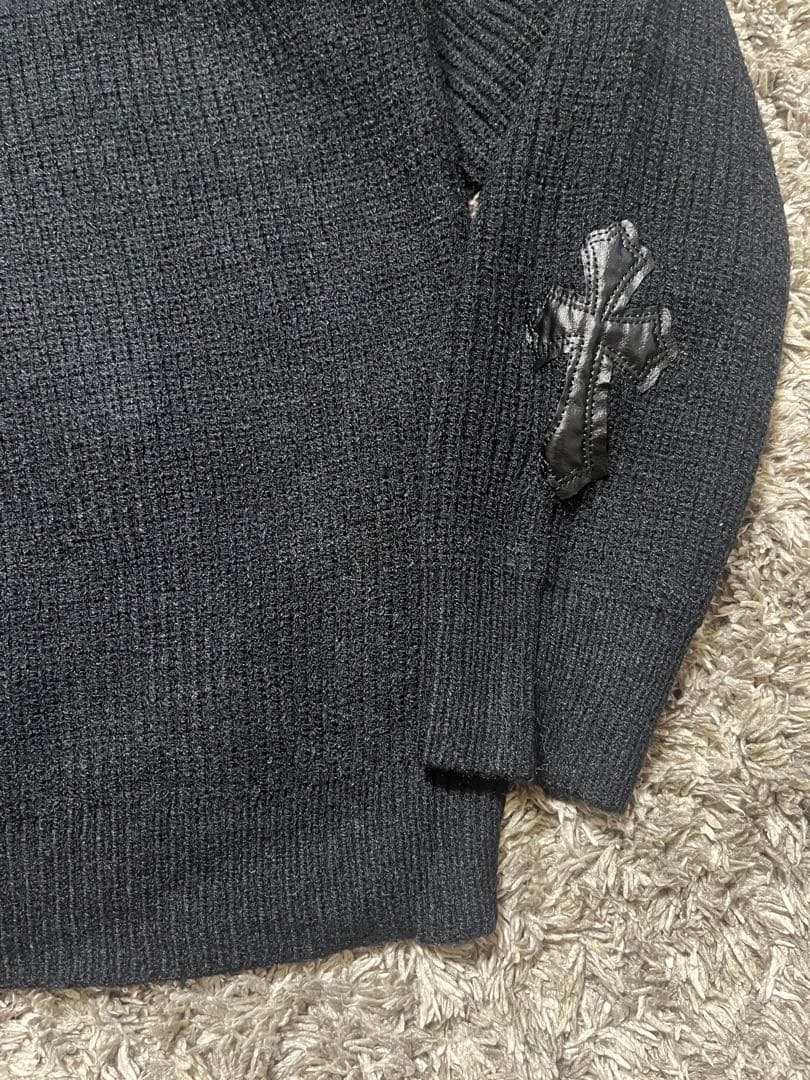 Chrome Hearts レザーパッチ ニット 黒 オーバーサイズ 男女兼用