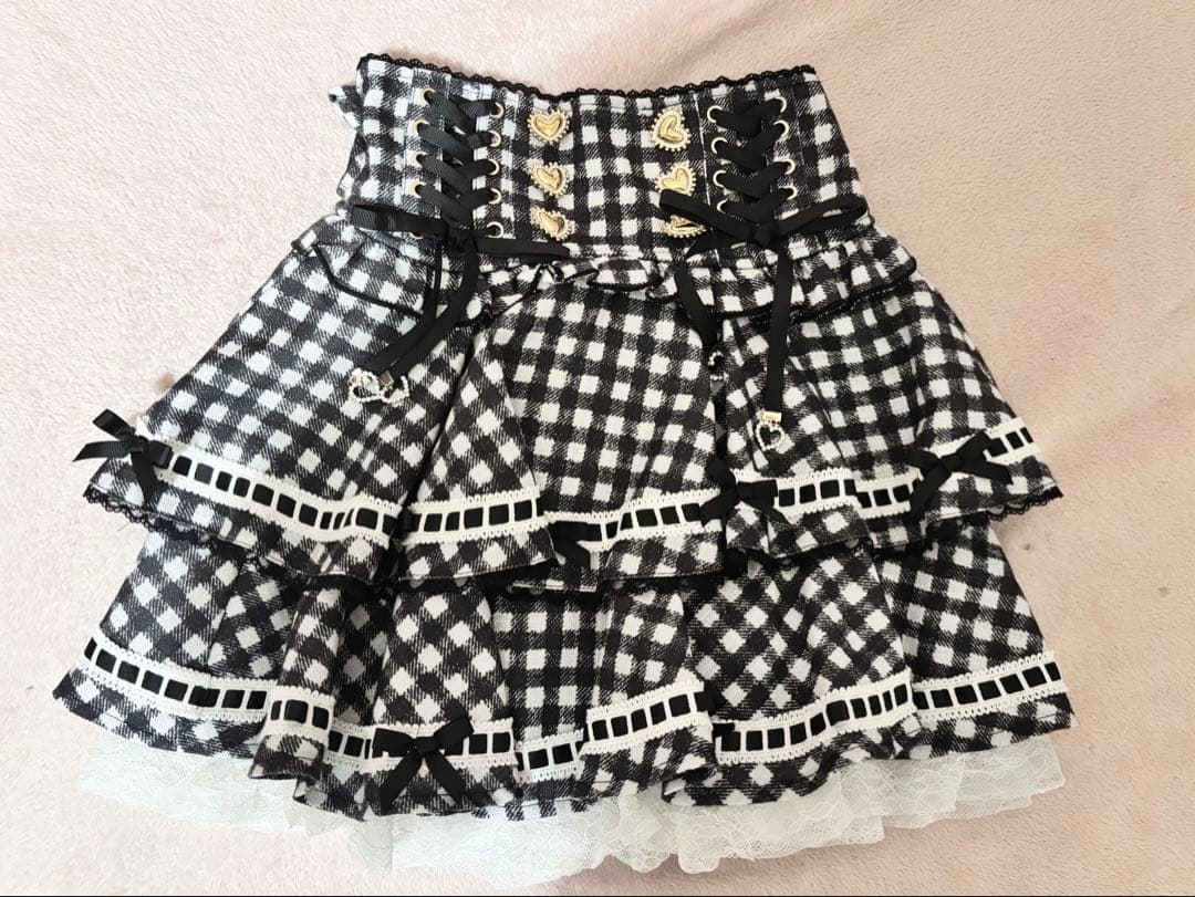 【LIZLISA リズリサ】はしごリボンギンガムティアードスカパン ブラック