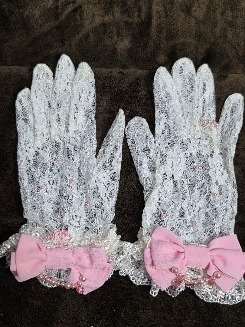 Angelic Pretty　リボンレース手袋　白×ピンク