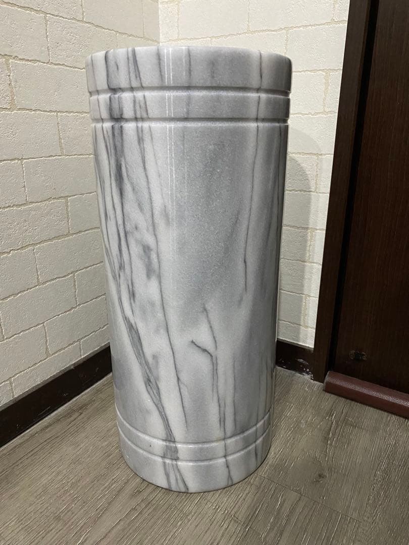 美品 大理石 傘立て 白/グレー マーブル柄 玄関装飾 アンブレラスタンド